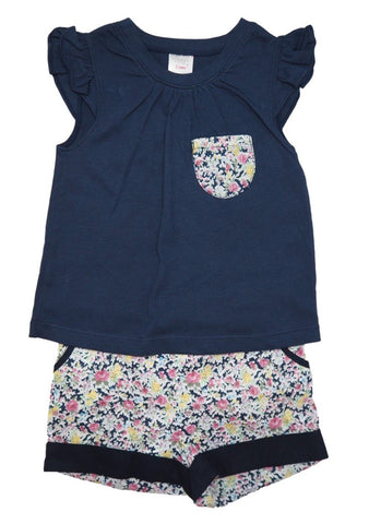 Cotton Tee and Shorts Set - Dark Navy Floral