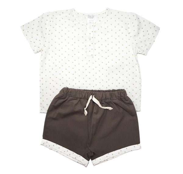 Cotton Shirt and Shorts Set - Khaki Stars