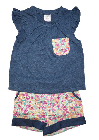 Cotton Tee and Shorts Set - Denim Floral