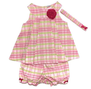 Pink Checkered Bloomers Set with Headband