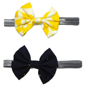 Little Bow Headbands -Yellow Floral & Navy Polka