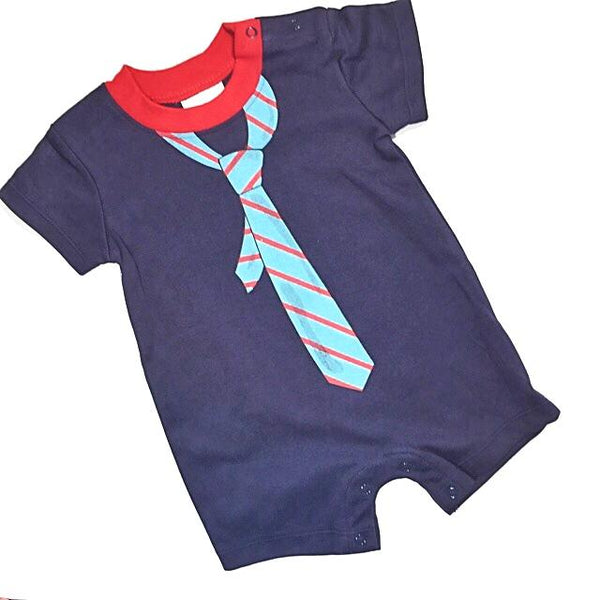 Navy Blue Baby Boy Tie Romper