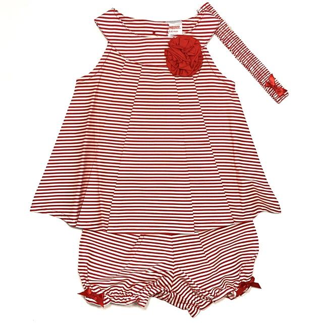 Red and White Stripes Bloomers Set (With Headband)