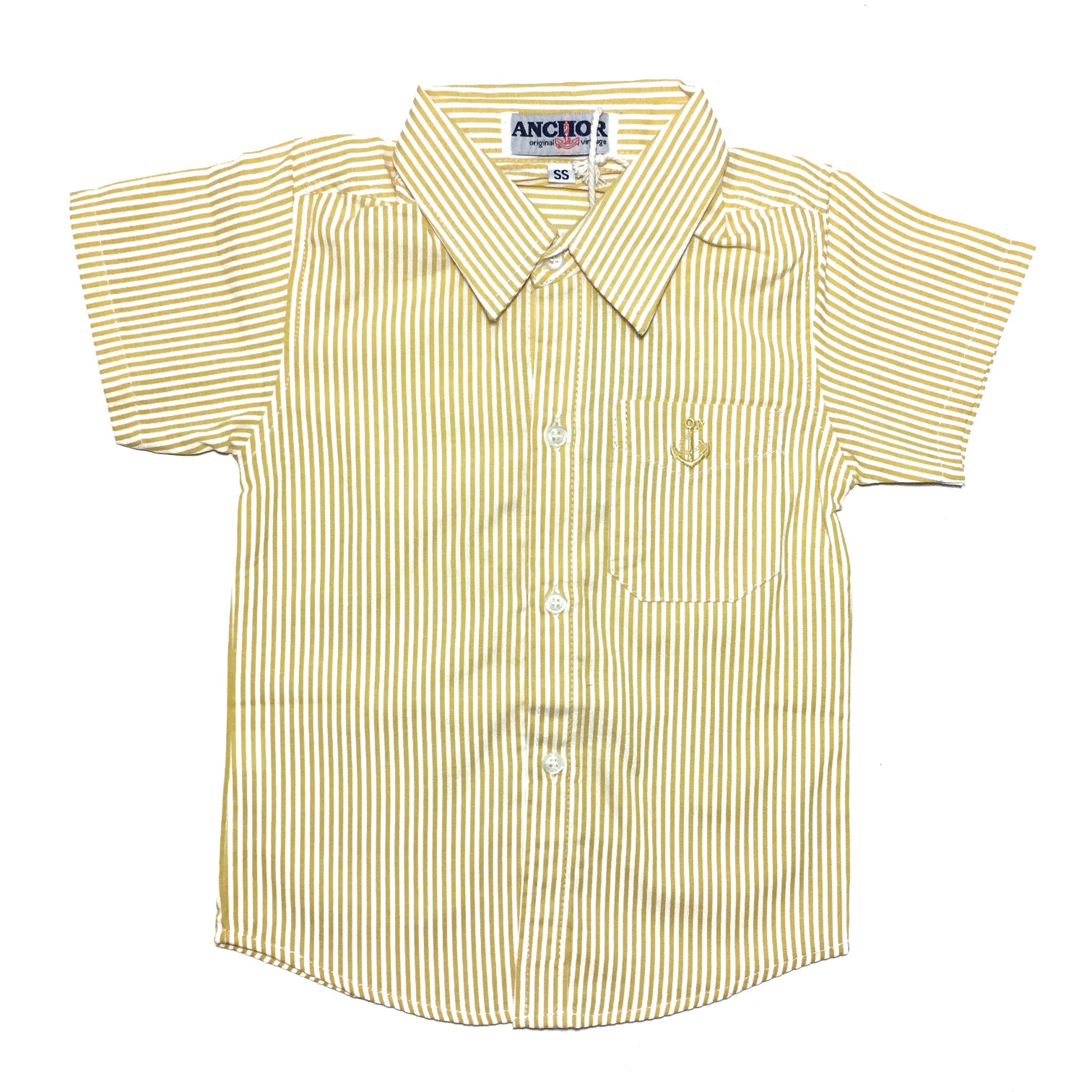 Yellow Striped Button Down Short Sleeved Shirt