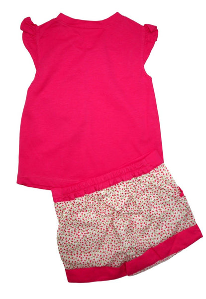 Cotton Tee and Shorts Set - Dark Pink Floral