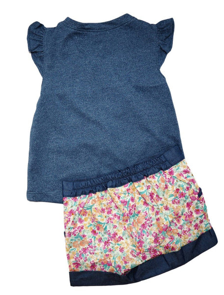 Cotton Tee and Shorts Set - Denim Floral