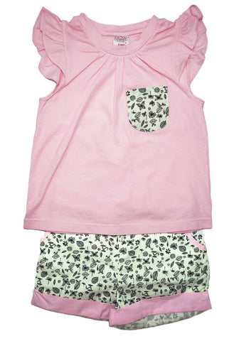 Cotton Tee and Shorts Set - Light Pink Floral