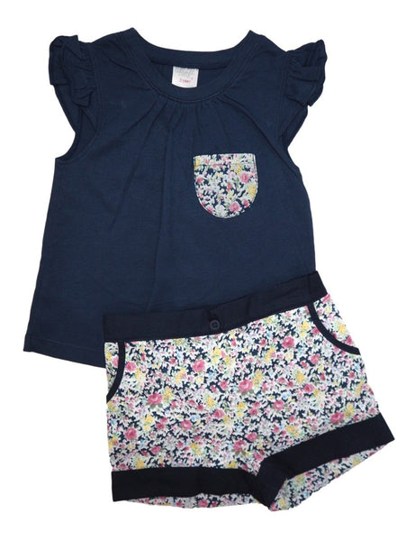 Cotton Tee and Shorts Set - Dark Navy Floral