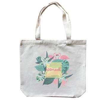 Tropical Leaves with Flamingo Canvas Bag