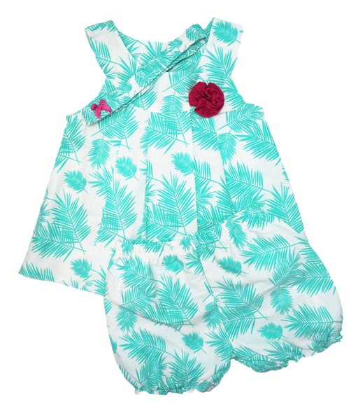 Tropical Leaves- 3 Piece Bloomers Set (with Headband)