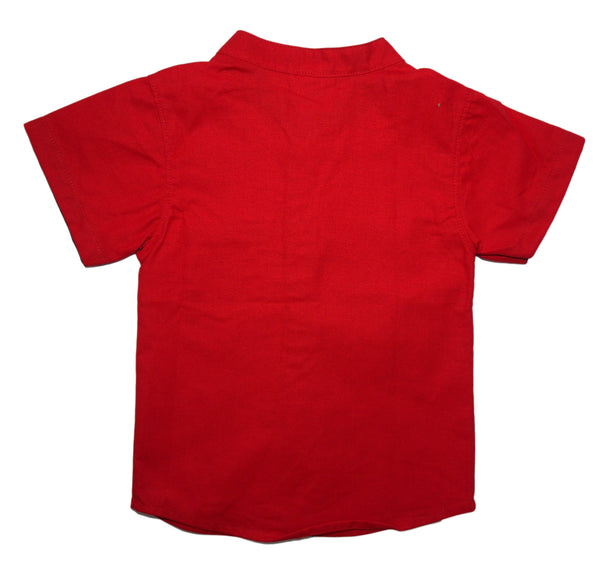 Red Mandarin Collar Shirt