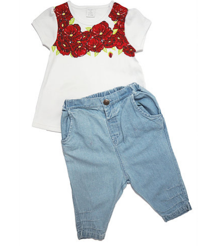 Red Floral Top with Jeans
